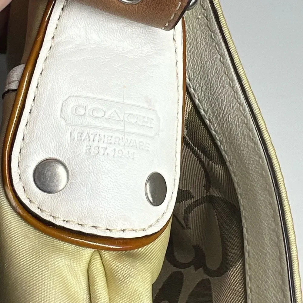 Coach Messenger Crossbody Bag Nylon Leather White & Tan J3K-6253